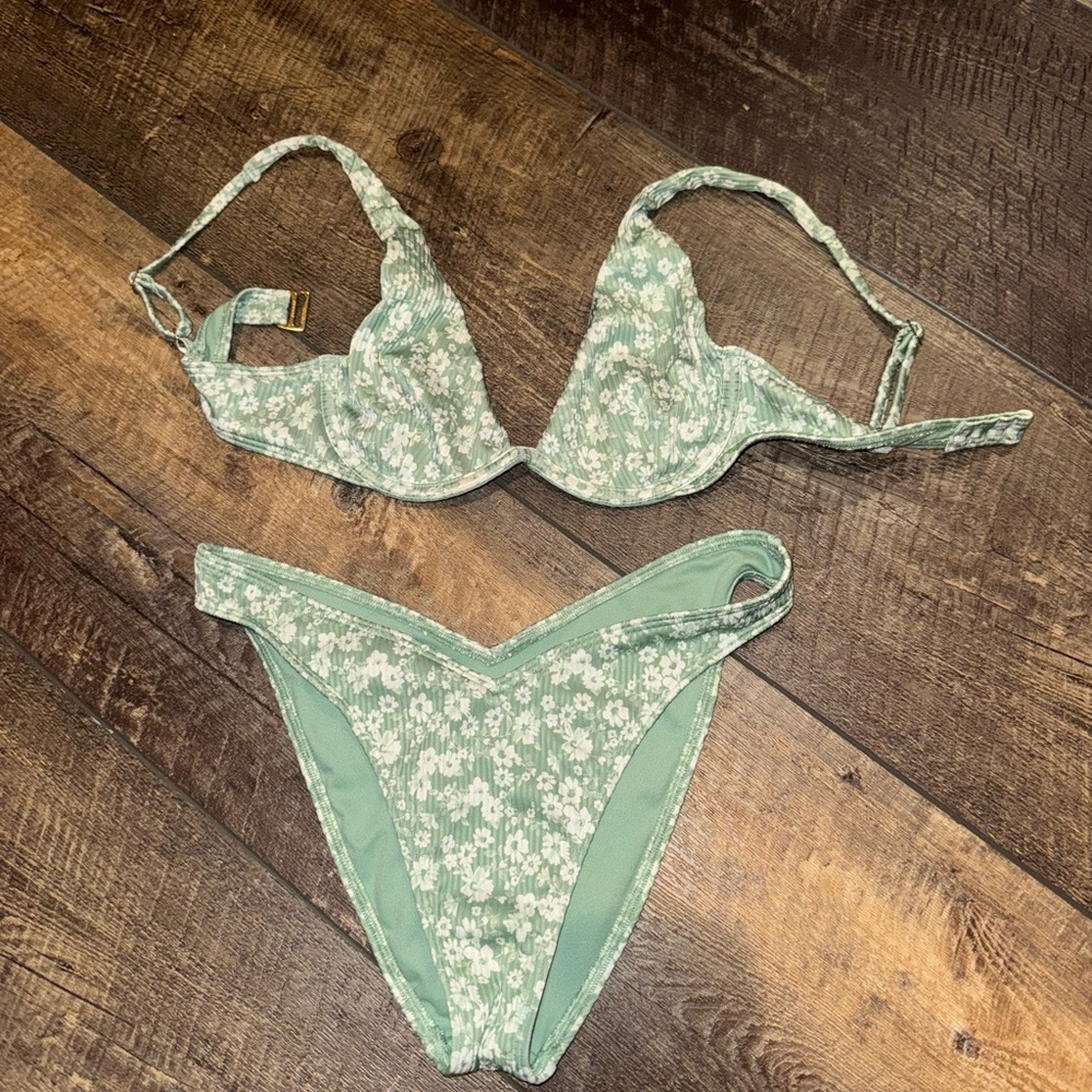 Hollister Floral Green Bikini Set